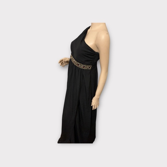 ASOS Maternity Black One Shoulder Maxi Dress Sz 4 Beaded Waist - Picture 3 of 8